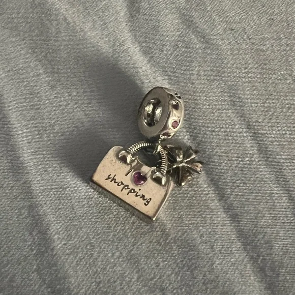 Silver Dangle Shopping Bag Charm For Pandora Braclets - Picture 3 of 4